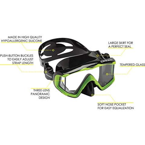Cressi Panoramic Wide View Mask & Dry Snorkel for Snorkeling, Scuba Diving. Pano 3 + Supernova Dry: Designed in Italy