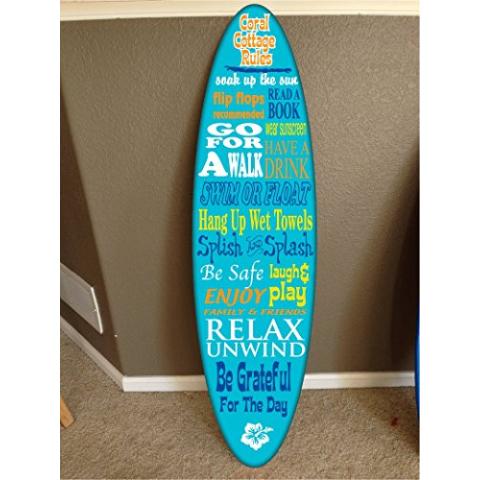 wall hanging surf board Pool Rules sign surfboard decor hawaiian beach surfing beach decor