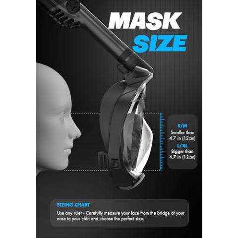 COZIA DESIGN Snorkeling Gear for Adults with Fins - Full Face Snorkel Mask and Swim Fins, 180° Panoramic View Snorkel Mask, Anti Fog and Anti Leak Adult Snorkel Set