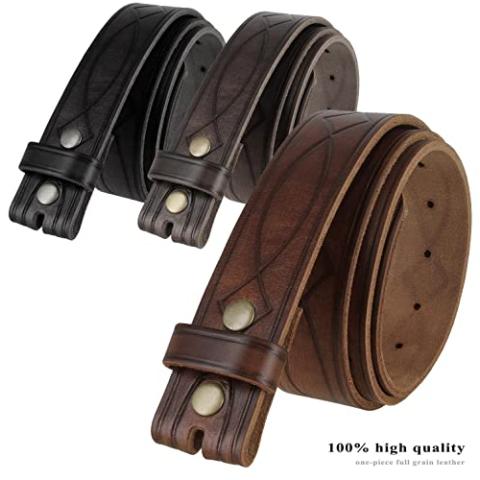 382000 Genuine One Piece Full Grain Leather Hand Tooled Engraved Belt Strap 1-1/2" Wide (Brown, 34)