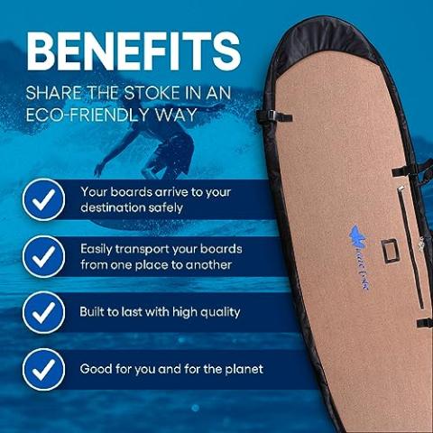 Wave Tribe Tiger Queen Surfboard Travel Bag with Wheels - Hemp Surfboard Bag, Perfect for Surfers, Fits 3-4 Boards, YKK Zipper, 10mm Padding, Extra Protection, Pro Quiver Style (6'7, 7'6, 8'6, 9'6)