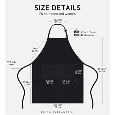 Syntus 2 Pack Adjustable Bib Apron Waterdrop Resistant with 2 Pockets Cooking Kitchen Aprons for Women Men Chef, Black