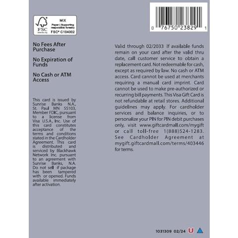 Visa $50 Gift Card (plus $4.95 Purchase Fee)