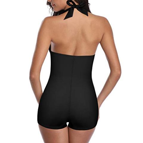 Women's Retro Halter Bathing Suits Vintage One Piece Swimsuit for Women Tummy Control Plus Boy-Leg Ruched Push up Swimsuit