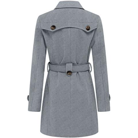 wantdo Women's Casual Long Sleeve Double Breasted Pea Coat with Belt Grey M