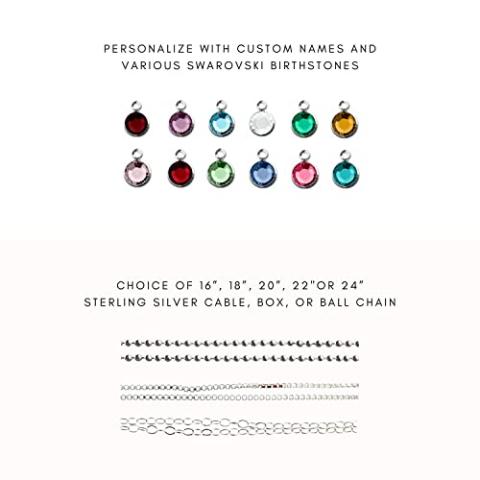 AJ's Collection Single Edge-Hammered Personalized Charm Necklace. Customize Sterling Silver Rectangular Pendant with Name and Birthstone. Includes a 925, Sterling Silver Chain. Makes Gifts for Her