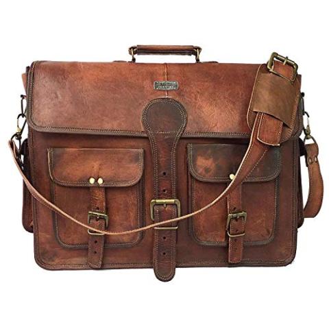 cuero Leather Messenger Bag for Men, 18 Inch Laptop Bag, Crossbody Bag Men, Vintage Handmade Leather Satchel Bag Men, Full Grain Business Briefcase Shoulder Bag for Office/Work/Travel - Dark Brown