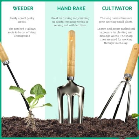 Garden Tool Set, Stainless Steel Heavy Duty Gardening Tool Set, with Non-Slip Grip, Storage Tote Bag, Outdoor Hand Tools, Ideal Garden Tool Kit Gifts for Women and Men