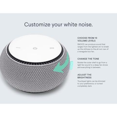 SNOOZ Smart White Noise Machine - Real Fan Inside for Non-Looping White Noise Sounds - App-Based Remote Control, Sleep Timer, and Night Light - Cloud