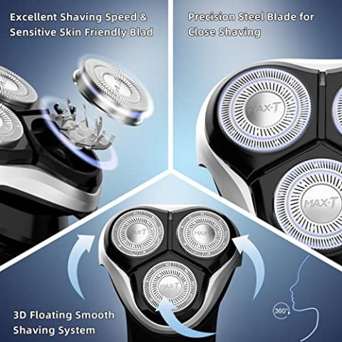 Electric Shaver Razor for Men, MAX-T Quick Rechargeable Wet Dry Rotary Shaver with Pop Up Trimmer and LED Display, IPX7 100% Waterproof (8101 with USB Cable)