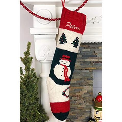 Christmas Stocking Personalized Hand Knit Snowman Stocking
