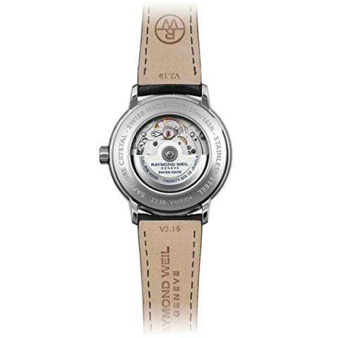 Raymond Weil Maestro Men's Automatic Watch, Stainless Steel, Silver Dial Roman Numerals, Black Leather Strap 39.5 mm (Model: 2238-STC-00659)