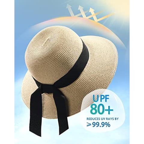 FURTALK Womens Beach Sun Straw Hat UV UPF50 Travel Foldable Brim Summer UV Hat