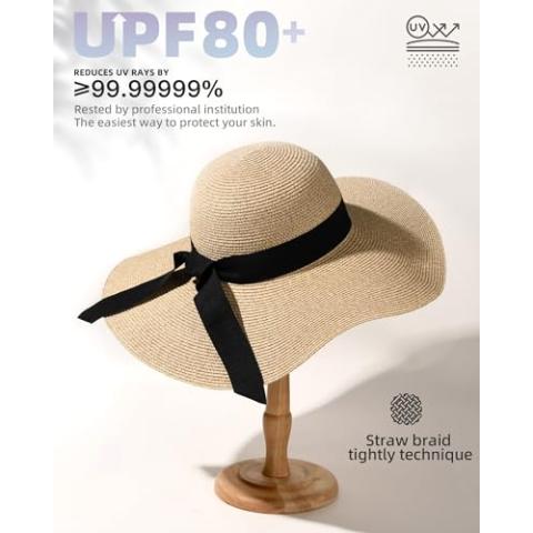 FURTALK Womens Sun Straw Hat Wide Brim UPF 50 Summer Hat Foldable Roll up Floppy Beach Hats for Women