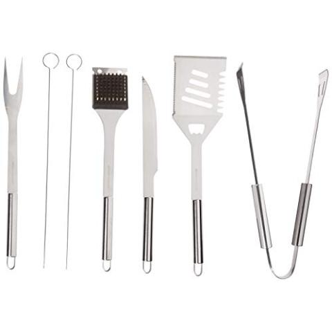 Home-Complete BBQ Grill Tool Set- Stainless Steel Barbecue Grilling Accessories with 7 Utensils and Carrying Case, Includes Spatula, Tongs, Knife,Silver