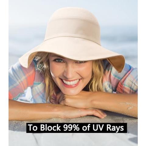 Womens Foldable Shapeable Brim Sun Hat UPF 50+ Cotton Wide Brim Beach Adjustable Chin Strap Hat Sun Protection Cap