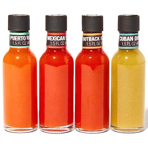 Thoughtfully Gourmet, Global Hot Sauce Gift Set, Internationally Inspired Flavors Include Puerto Rican Mango Habanero, Mexican Style Hot Sauce & More, Set of 4