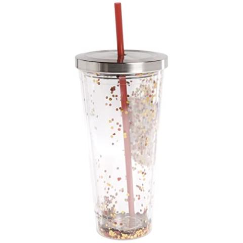 Spoontiques - Harry Potter Tumbler - Gryffindor Glitter Cup with Straw - 20 oz - Acrylic - Red