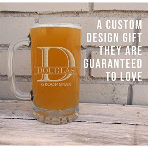 Personalized Laser Etched Glass Beer Mug for Gifting (16oz) – Customizable Monogram and Text Beer Mugs with Handles - Modern, Tankard Style Mugs for Beer - Novelty Beer Gifts for Men Halpert