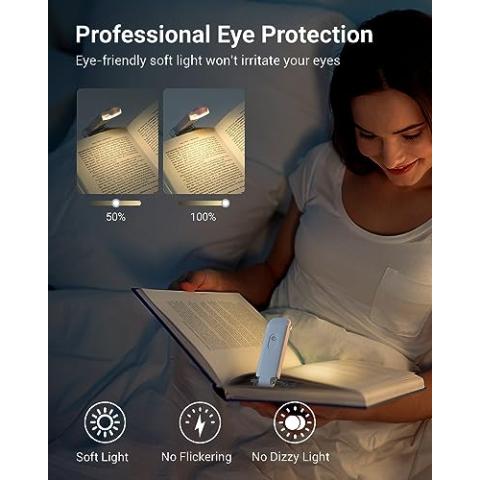DEWENWILS USB Rechargeable Book Light, Warm White, Brightness Adjustable for Eye-Protection, LED Clip on Portable Bookmark Light for Reading in Bed, Car (White)