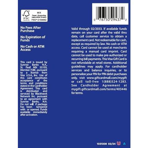 Visa $200 Gift Card (plus $6.95 Purchase Fee)