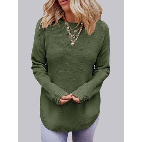 MEROKEETY Women's 2024 Fall Long Sleeve Oversized Crew Neck Solid Color Knit Pullover Sweater Tops, Green L