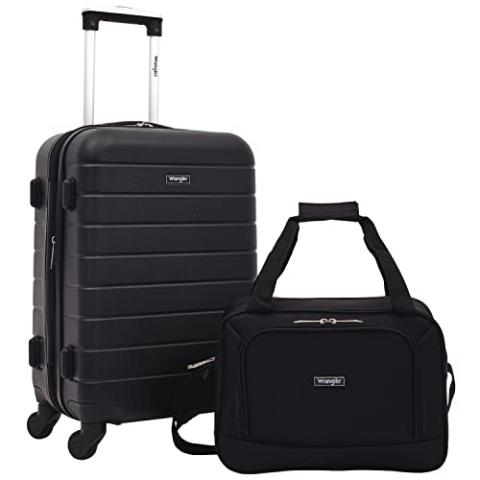 Wrangler Smart Luggage Set with Cup Holder, USB Port and Phone Holder, Black, 2 Piece Set