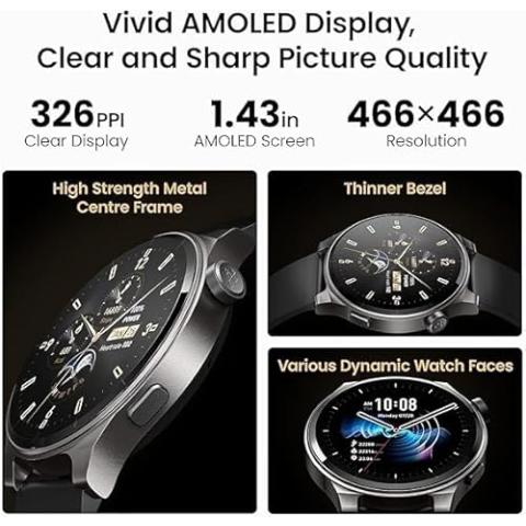 TOZO S5 Smart Watch (Answer/Make Calls), 1.43’’ AMOLED Smart Watches for Men Women 100+ Sport Modes Fitness Watch with Blood Oxygen/Sleep/Heart Rate Monitor, IP68 Waterproof Smartwatch, Silicone Band
