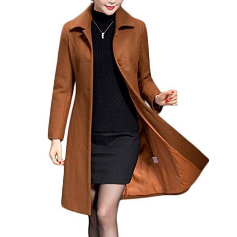 Jenkoon Women's Wool Trench Coat Winter Long Thick Overcoat Walker Coat (Caramel, X-Large)