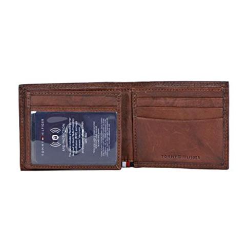 Tommy Hilfiger Men's Passcase Wallet with Multiple Card Slots, Tan Huck, One Size