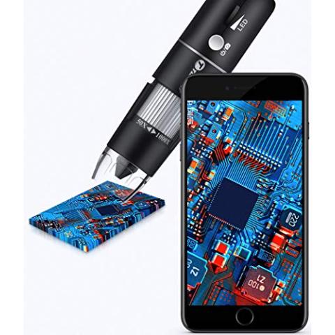 Wireless Digital Microscope Handheld USB HD Inspection Camera 50x-1000x Magnification with Stand Compatible with iPhone, iPad, Samsung Galaxy, Android, Mac, Windows Computer