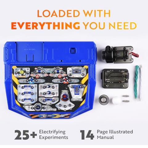 Playz Electrical Circuit Board Engineering Kit for Kids with 25+ STEM Projects Teaching Electricity, Voltage, Currents, Resistance, & Magnetic Science | Gift for Children Age 8, 9, 10, 11, 12, 13+