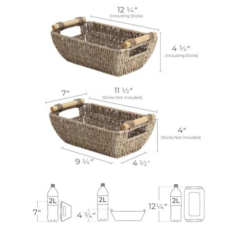 StorageWorks Small Wicker Baskets, Handwoven Baskets for Storage, Seagrass Rattan Baskets with Wooden Handles, 2-Pack