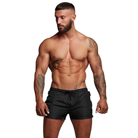 Mens Swimwear Sports Shorts Swim Trunks with Zipper Pockets