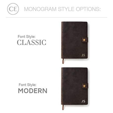 CASE ELEGANCE Full Grain Premium Leather Refillable Journal Cover with A5 Lined Notebook, Pen Loop, Card Slots, Brass Snap (Monogrammed Brown)