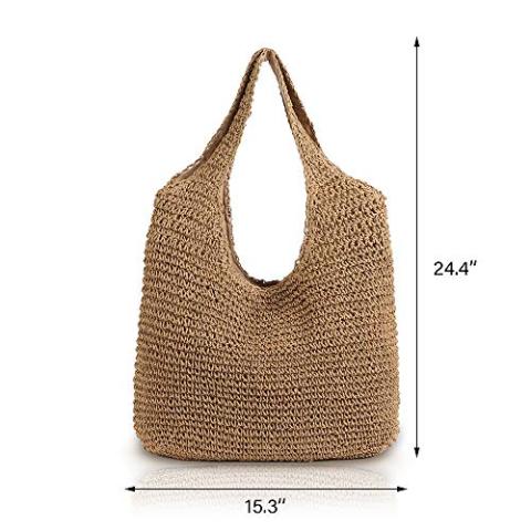 Hand-woven Soft Large Straw Shoulder Bag Boho Straw Handle Tote Retro Summer Beach Bag Rattan Handbag