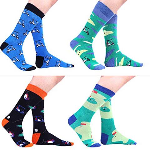 Golf Gifts for Men Golf Socks for Men Men's Funny Crew Socks Novelty Cool Fun Funky Cotton Socks (4 Pairs Golf)
