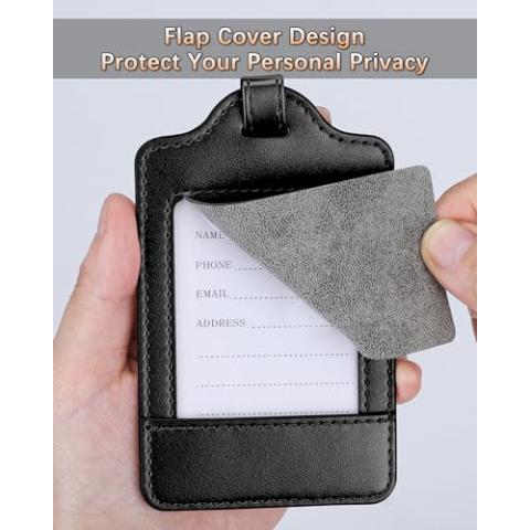 Teskyer Luggage Tags, 3 Pack Premium PU Leather Luggage Tags for Suitcases, Privacy Protection Bag Tags Travel Essentials, Black