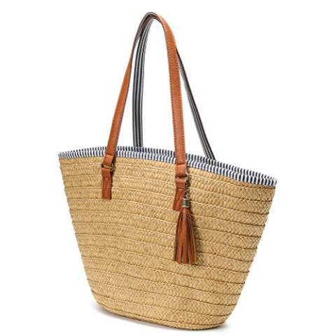 Epsion Straw Beach Bags Tote Tassels Bag Hobo Summer Handwoven Shoulder Bags Purse With Pom Poms