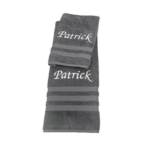 Liberty21 Luxury Embroidered Bath & Hand Towels, 100% Cotton. Custom Monogrammed Personalized Embroidered Towels. Set Includes 1 Bath Towel and 1 Hand Towel. (Grey)