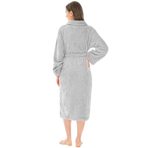 PAVILIA Premium Womens Plush Soft Robe Fluffy, Warm, Fleece Sherpa Shaggy Bathrobe (S/M, Light Gray)