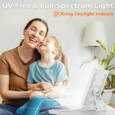 Fitfirst Light Therapy Lamp, 15000 Lux Simulated Sunlight, UV-Free LED Lamp with 3 Color Temperature & 4 Brightness Settings, Adjustable Timer, Foldable Stand for Home Office Travel