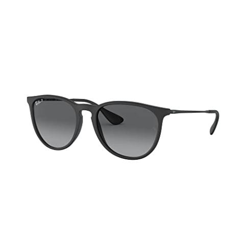 Ray-Ban RB4171 Erika Round Sunglasses, Rubber Black/Light Grey Gradient Grey Polarized, 54 mm