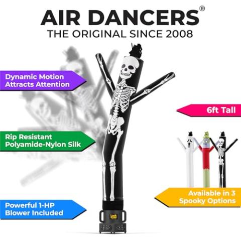 LookOurWay Air Dancers Inflatable Tube Man Set - 7ft Tall Wacky Waving Inflatable Dancing Tube Guy with Weather Resistant Blower- Halloween Themed - Skeleton