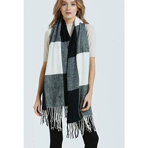 Wander Agio Women's Fashion Long Shawl Winter Warm Knit Scarves Large Scarf Big Plaid Black
