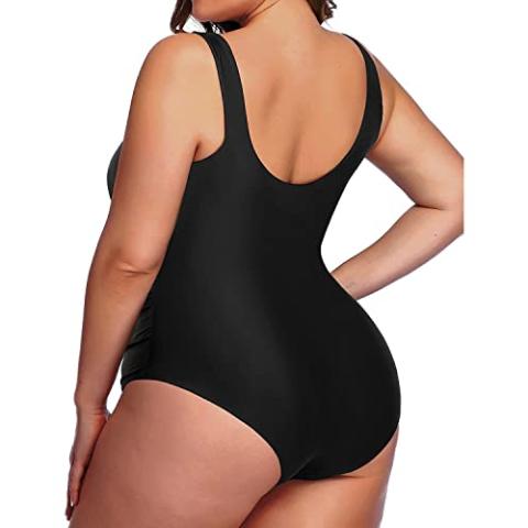 Daci Women Plus Size One Piece Swimsuit Athletic Tummy Control Ruched Bathing Suit with U-back