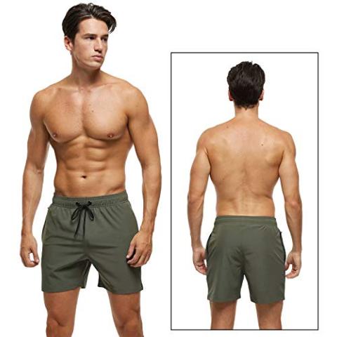 Tyhengta Men's Swim Trunks Quick Dry Beach Shorts with Zipper Pockets and Mesh Lining