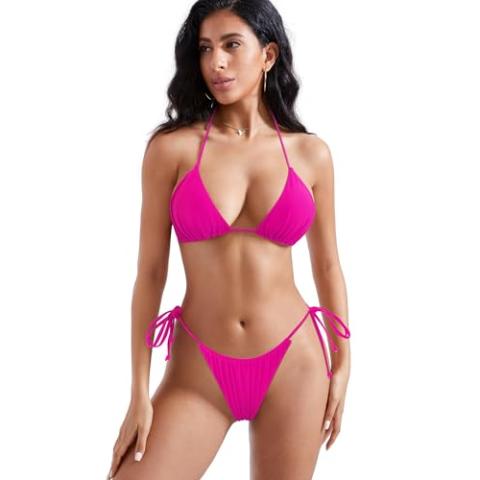 MOSHENGQI Women Sexy Brazilian Bikini 2 Piece Spaghetti Strap Top Thong Swimsuit Bathing Suit