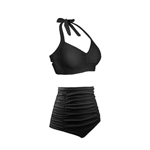 Holipick High Waisted Bikini Set for Women Two Piece Tummy Control Vintage Swimsuit Retro Halter Bathing Suit with Bottom