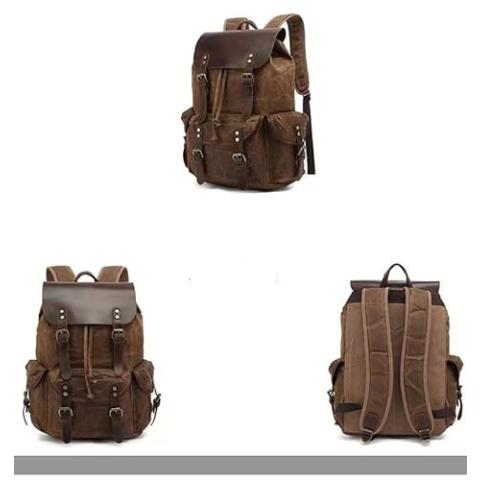 Genuine Leather Canvas waxed Backpack Travel Rucksack Laptop Bag